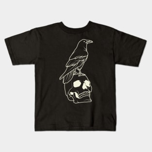 Skull And Raven Aesthetic Lineart Kids T-Shirt